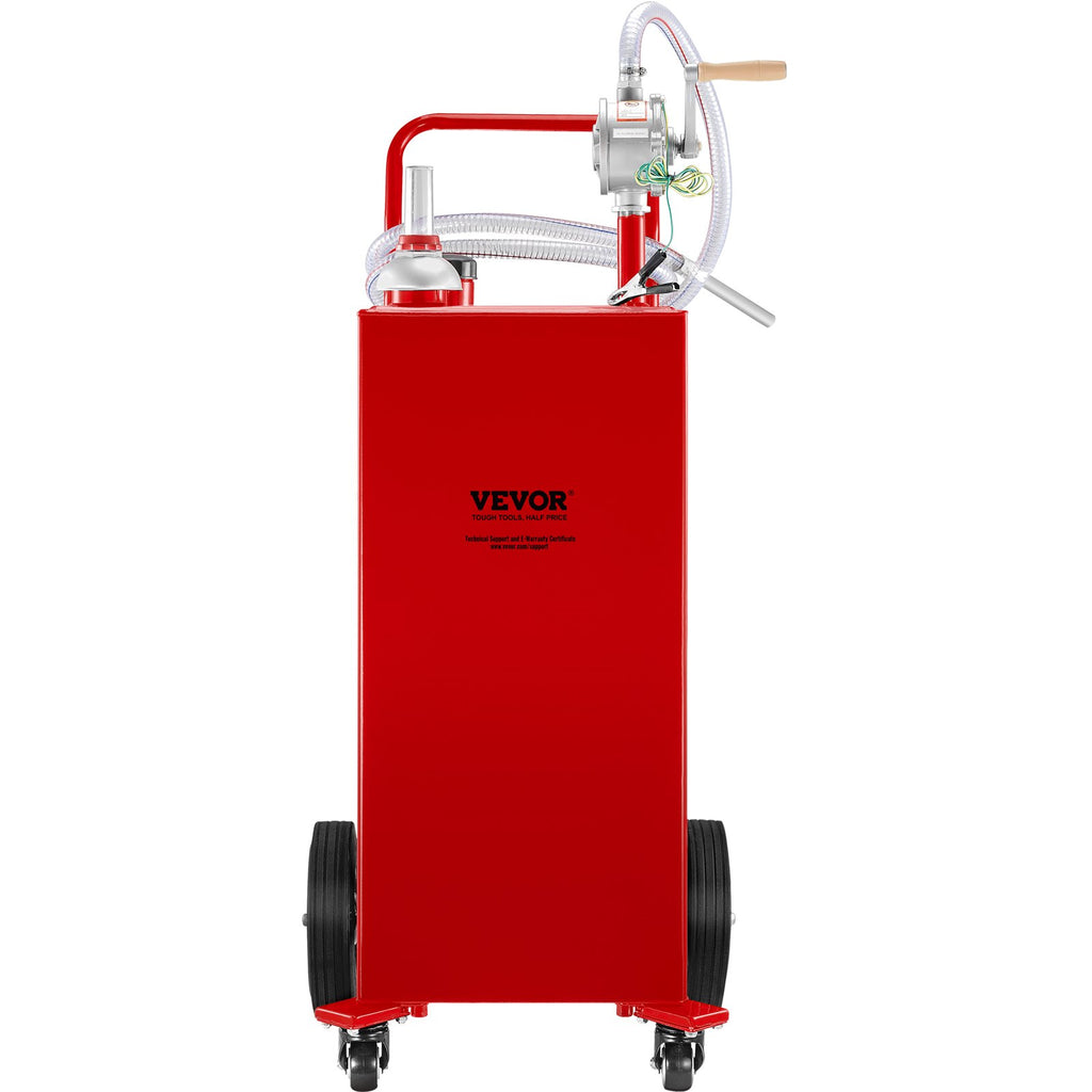 VEVOR Fuel Caddy, 35 Gallon, Gas Storage Tank On 4 Wheels, With Manuel Transfer Pump, GasolineFuel Container For Cars, Lawn Mowers, ATVs, Boats, More, Red