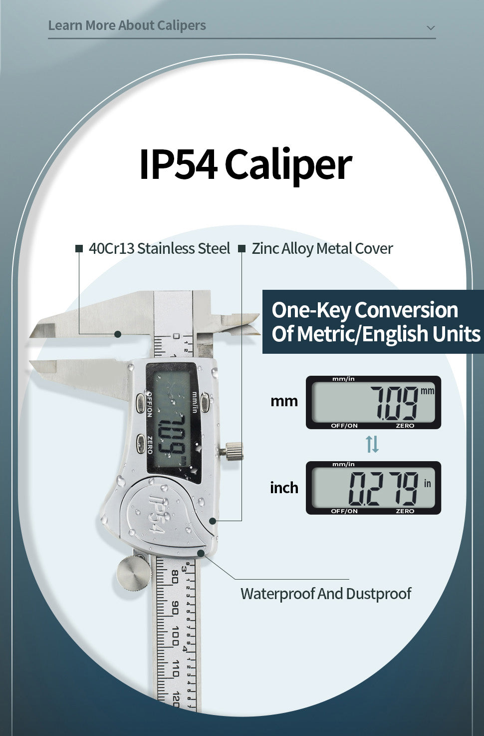 Electronic Digital Display Digital Vernier Caliper 0-150 Stainless Steel Waterproof Industrial High-precision Measuring Tool