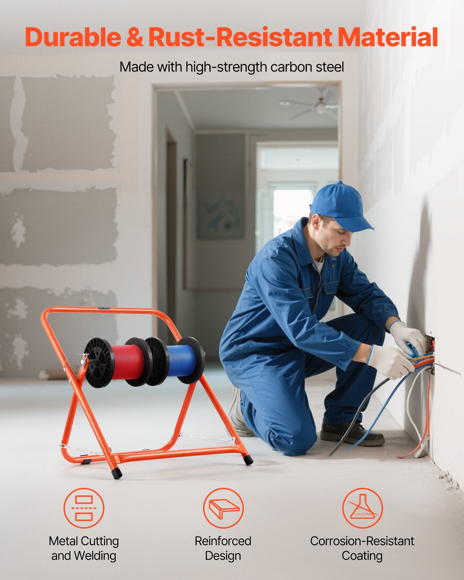 Foldable Wire Spool Rack Heavy Duty Cable Caddy For Electrical Industrial Retail