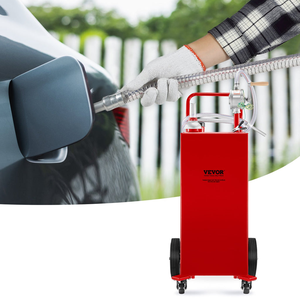 VEVOR Fuel Caddy, 35 Gallon, Gas Storage Tank On 4 Wheels, With Manuel Transfer Pump, GasolineFuel Container For Cars, Lawn Mowers, ATVs, Boats, More, Red