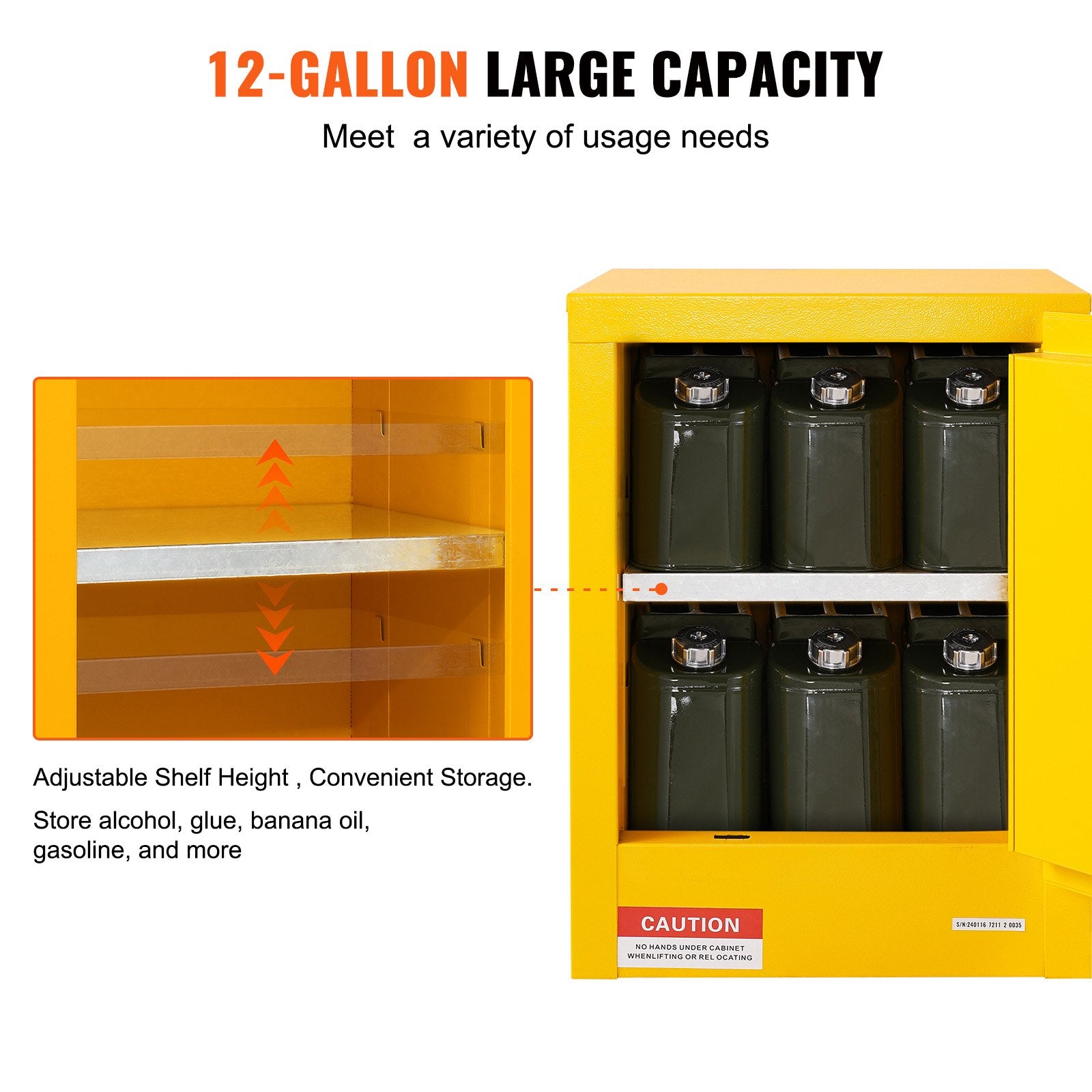 16.9" X 16.9" X 22" Flammable Cabinet Galvanized Steel, Safety Cabinet, Adjustable Shelf Flammable Storage Cabinet, For Commercial Industrial And Home Use