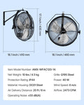 14 Inch Industrial Wall Mount Fan, High Velocity 2473 CFM Outdoor Fan With 3 Speeds, Waterproof IP44 Garage Wall Fan With Aluminum Blades For Workshop, Warehouse, Greenhouse