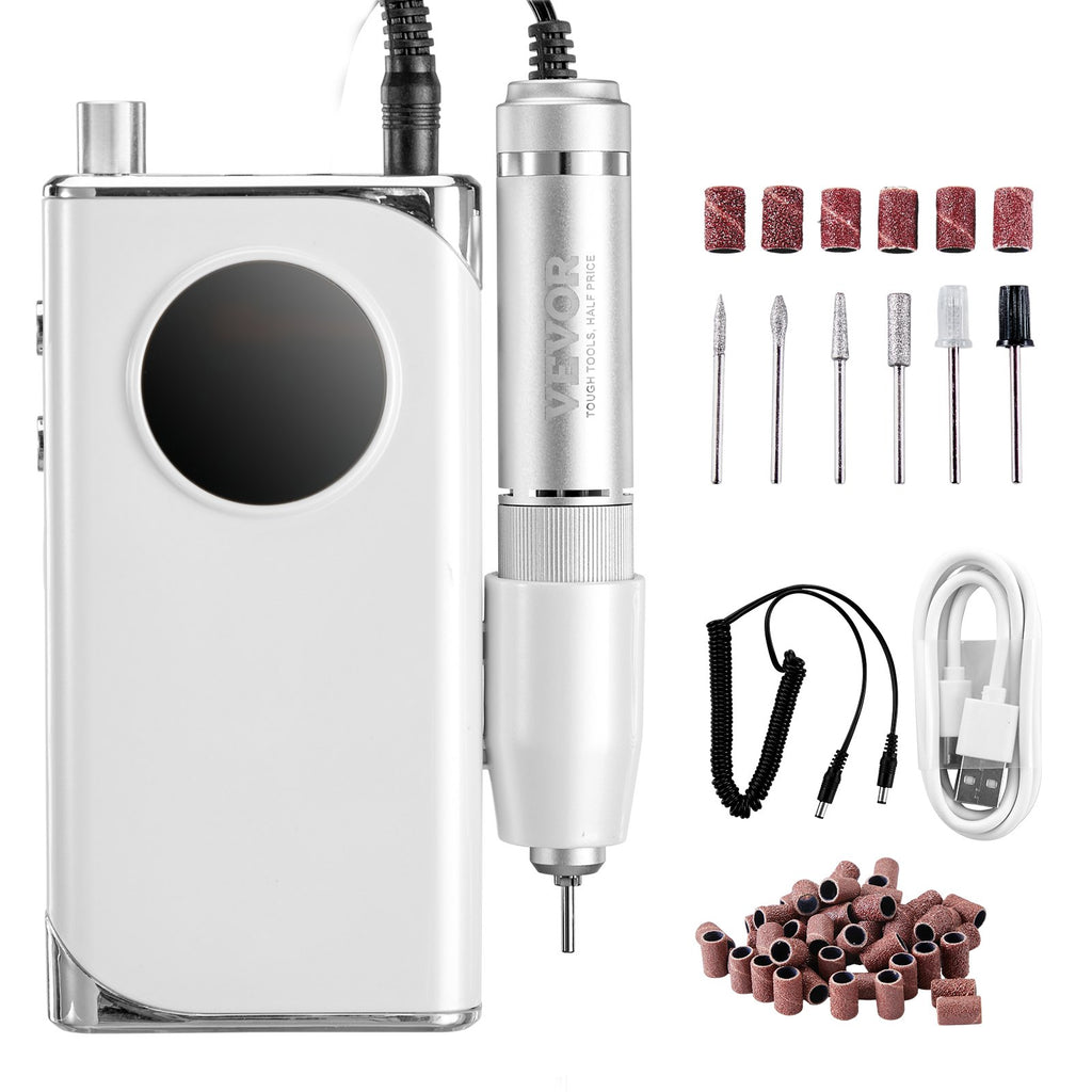 VEVOR Electric Rechargeable Nail Drill, 40,000RPM Portable Cordless Nail E File Machine, LCD-Display Acrylic Gel Grinder Tool With 6 Bits And 50PCS Sanding Bands For Manicure Pedicure Carve Polish