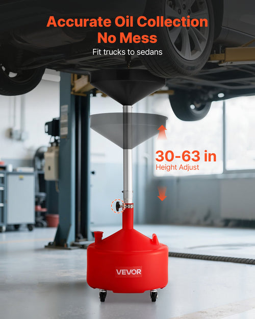 8 Gallon Waste Oil Drain Tank, Industrial Fluid Drain Tank With Adjustable Funnel Height, Portable Oil Drainer With Wheels, Fluid Fuel Transfer Drainage For Auto Repair Shops, Garages, Red