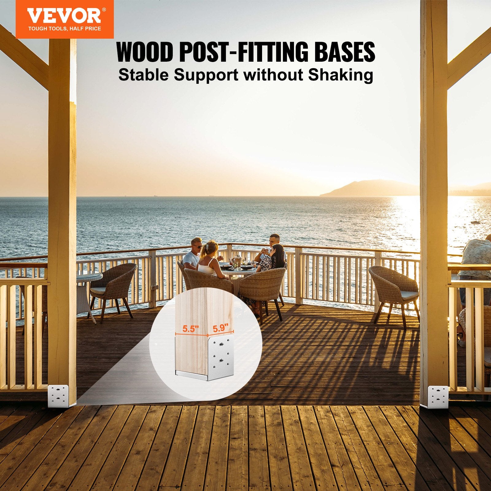 VEVOR 6x 6 Post Base, 1Pcs Stainless Steel Adjustable Post Anchor BracketInternal 5.9 X 5.5 , Adjustable Post Base For Pavilion Deck Porch Handrail Railing Support Decorative Anchor Plate