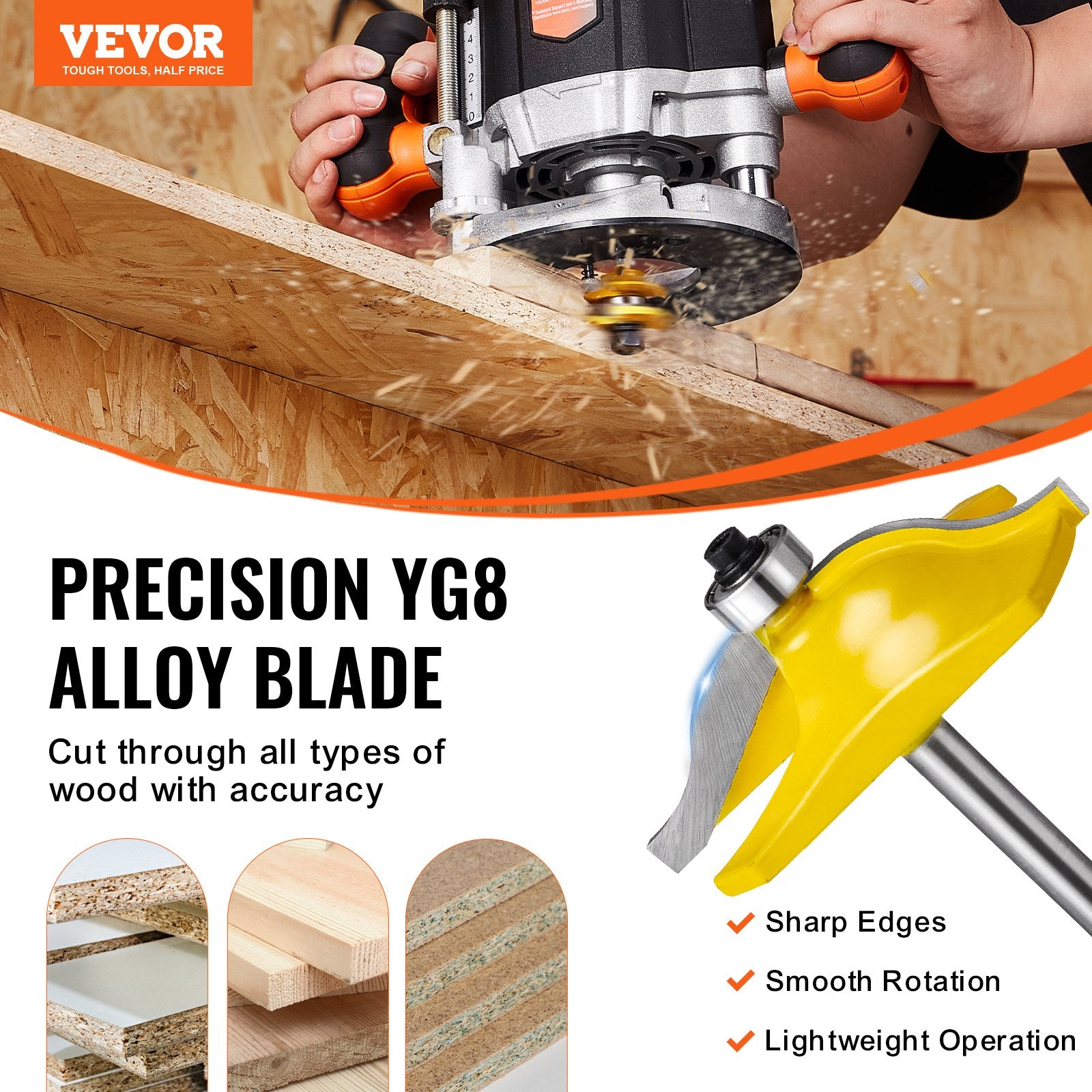 VEVOR Router Bits Set 3 Pieces Carbide Router Bit  Shank Carrying Case