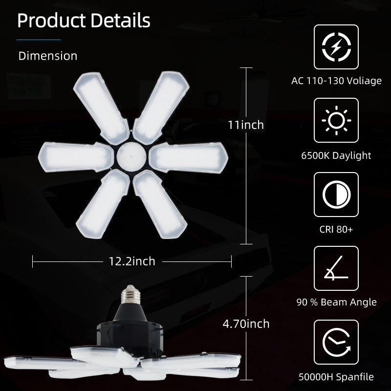 LED Garage Deformation Folding 6-leaf Lighting Industrial And Mining Lamp