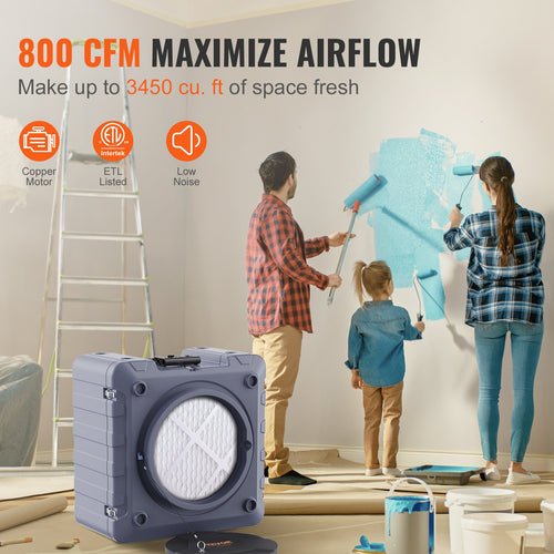 Air Scrubber With 3-Stage Filtration, Stackable Negative Air Machine 800 CFM, Air Cleaner With MERV10, Carbon, H13 HEPA, For Home, Industrial And Commercial Use
