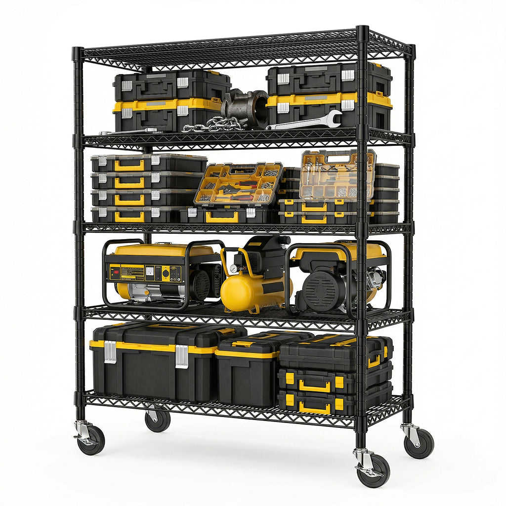 Garage Shelving 5 Tier Industrial Metal Shelving Units For Commercial, Basement, Pantry, Warehouse, School, Black Heavy Duty Easy Assembly 23.6  D X 53.2  W X 73.6  H