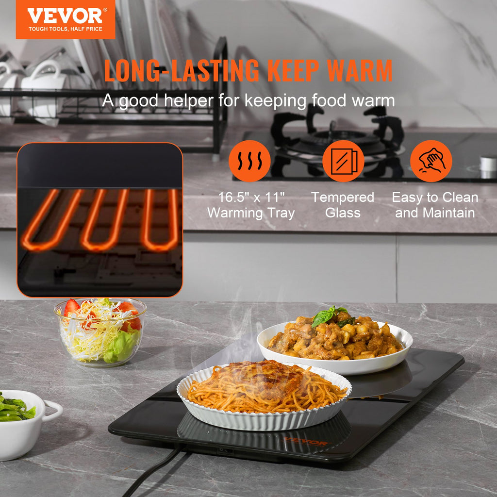 VEVOR Electric Warming Tray, Portable Tempered Glass Heating Tray, Perfect For Dinner, Catering, House, Parties, Events, Entertaining And Holiday, Black