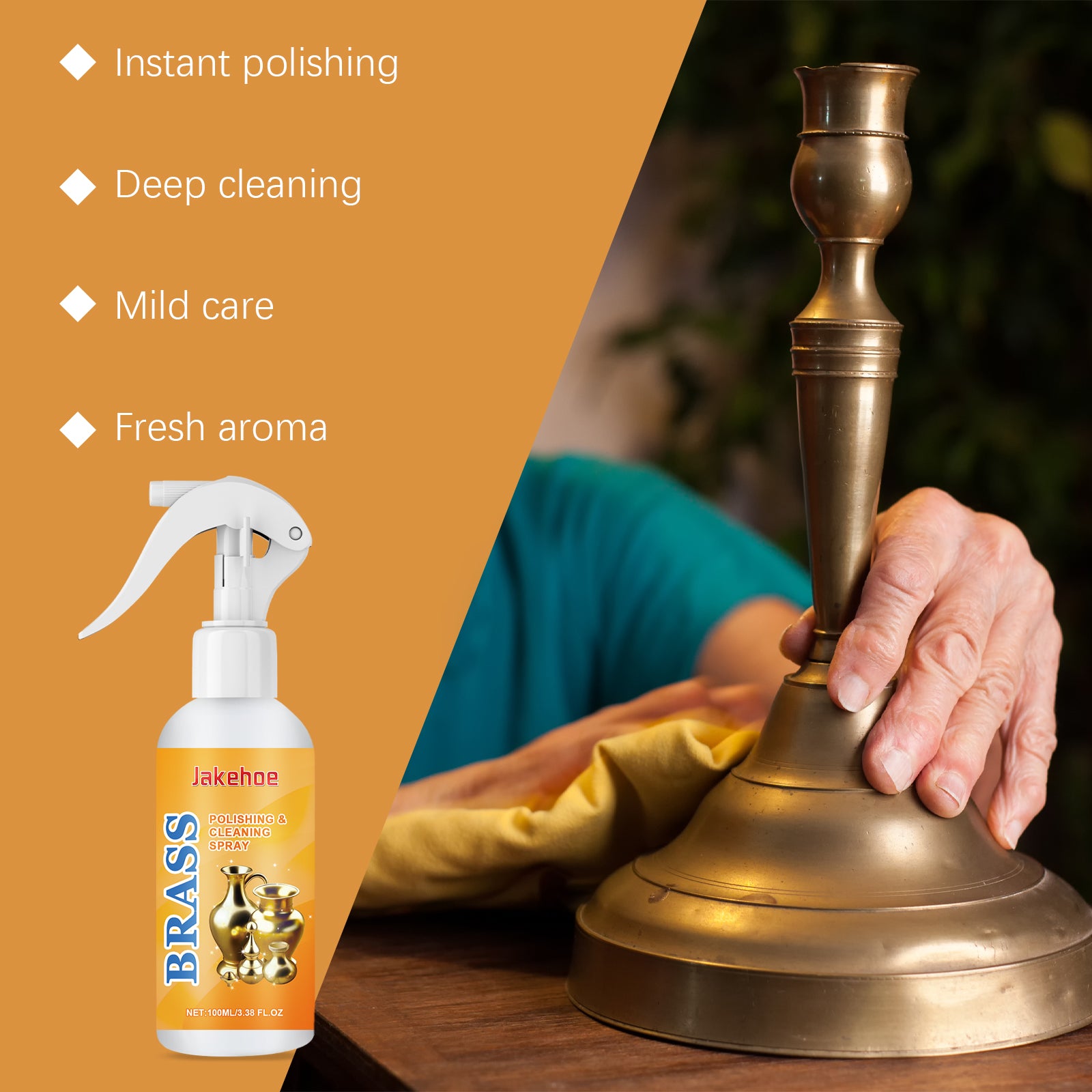 Jakehoe Brass Polishing Cleaning Spray Decontamination Polishing Bright Gentle Maintenance Brass Care Spray