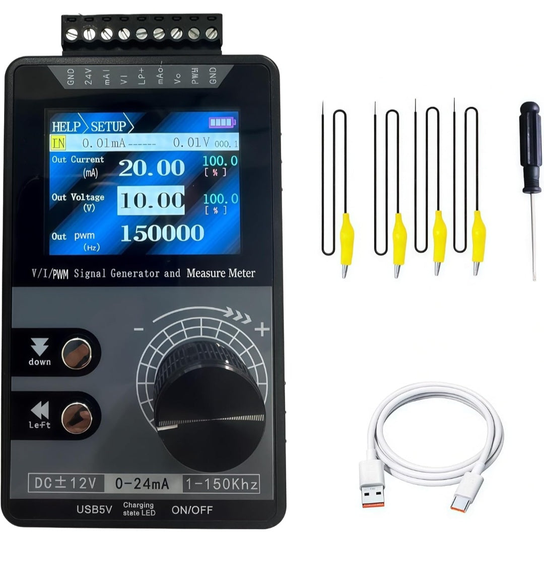 Adjustable Signal Generator 4-20mA 0-12v DC Voltage Current Analog Simulator PWM Pulse 1-150kHz High Precision Short Circuit Protection For PLC Controller Panel LED Testing Calibration