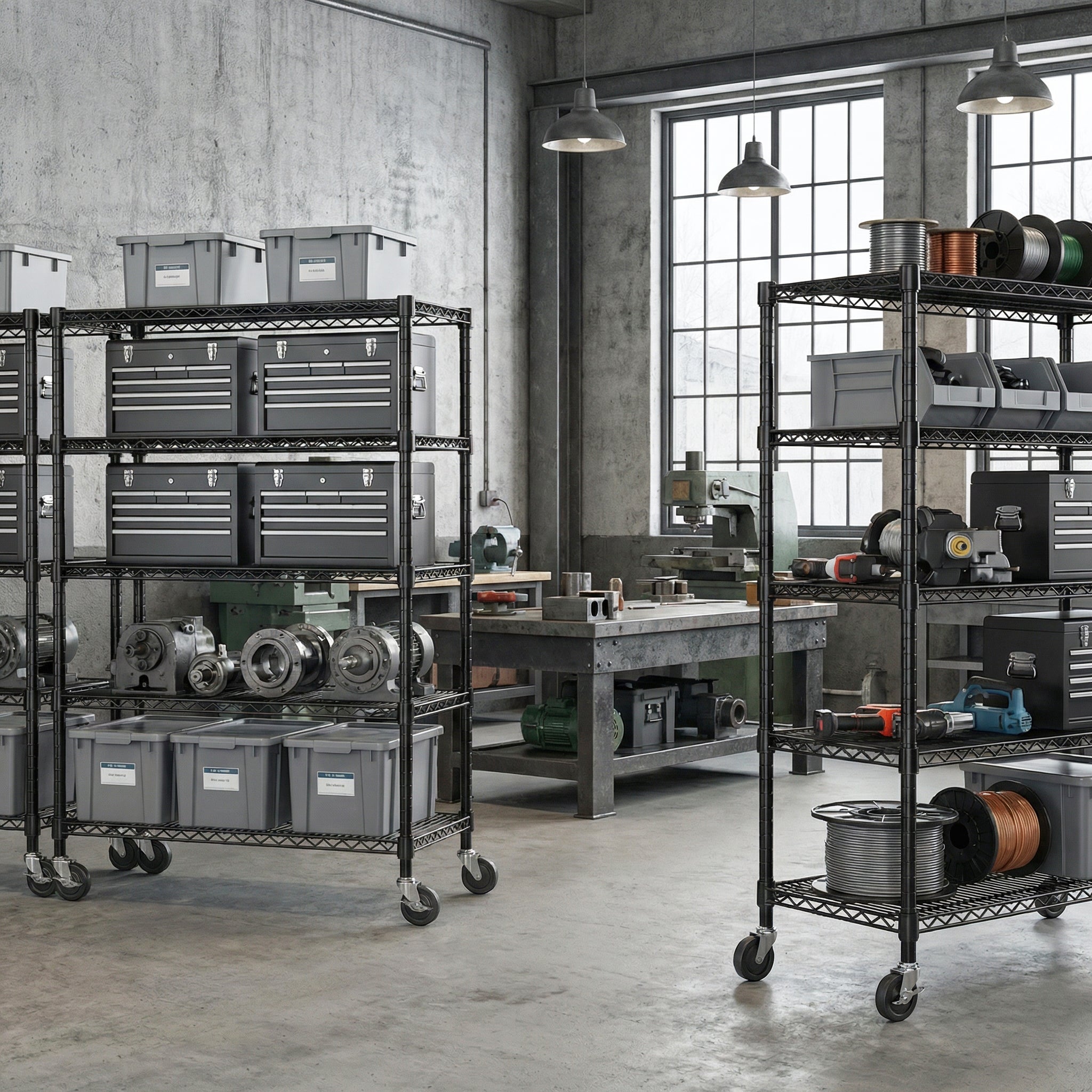 Garage Shelving 5 Tier Industrial Metal Shelving Units For Commercial, Basement, Pantry, Warehouse, School, Black Heavy Duty Easy Assembly 23.6  D X 53.2  W X 73.6  H