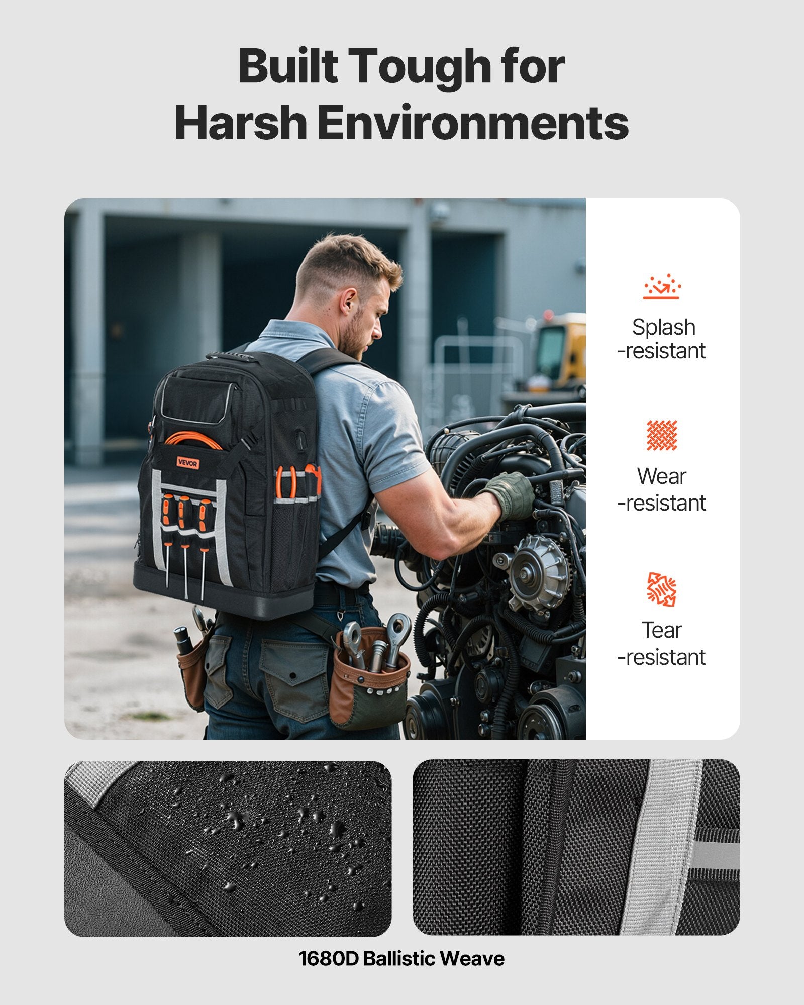 Tool Backpack, 56 Pockets, Heavy-duty Tools Storage Organizer Bags With Molded Base, Electrician Jobsite Backpack For Construction Jobsite, Electrician, Industrial, Repairman, And HVAC Techs