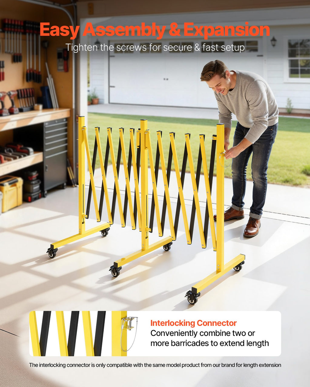 Double Expandable Barricades, 18FT Industrial Safety Barriers, Flexible Mobile Barricade With Locking Casters, Portable Folding Security Gate Metal Traffic Fence For Driveway Warehouse Elevator
