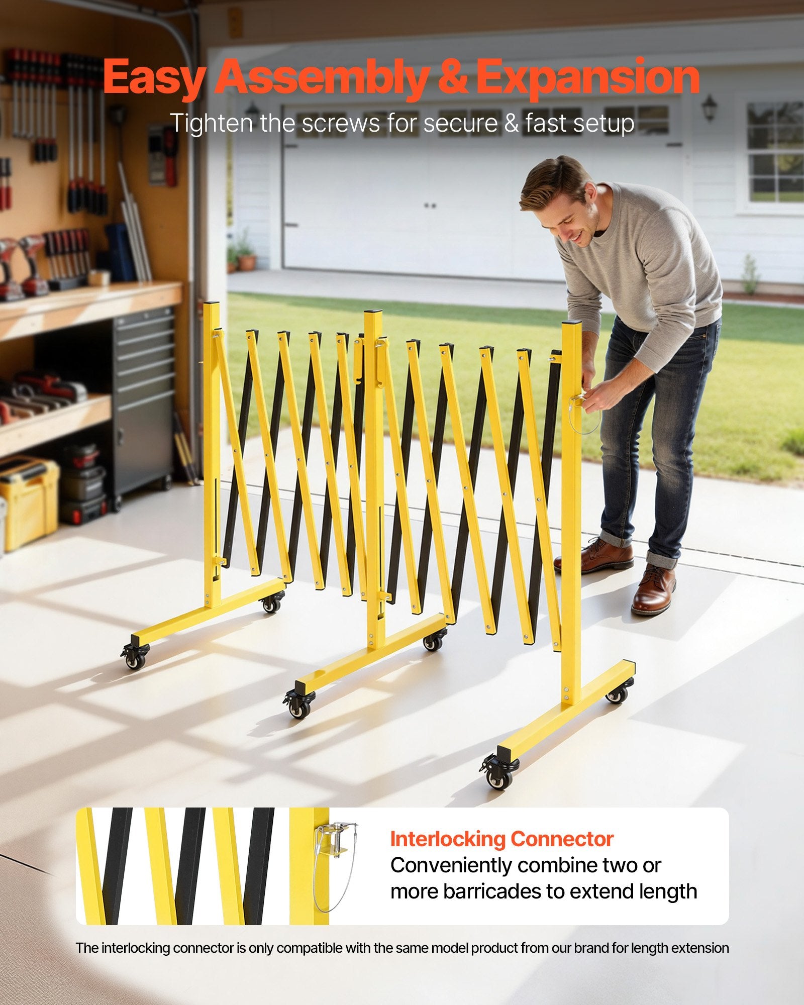 Double Expandable Barricades, 18FT Industrial Safety Barriers, Flexible Mobile Barricade With Locking Casters, Portable Folding Security Gate Metal Traffic Fence For Driveway Warehouse Elevator