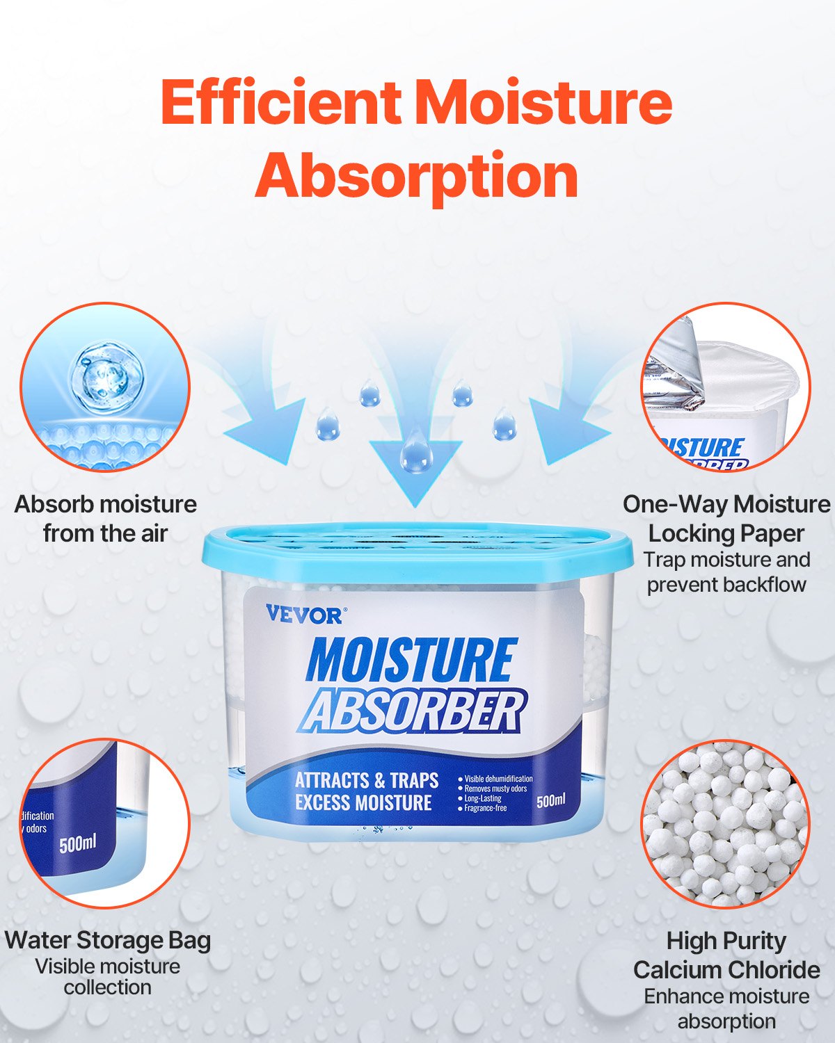 VEVOR Moisture Absorber Boxes, 10.8 Oz Humidity Absorber Boxes 6 Packs , Fragrance Free Dehumidifier Attracts Extra Moisture From Your Bathroom, Closet, And Kitchen