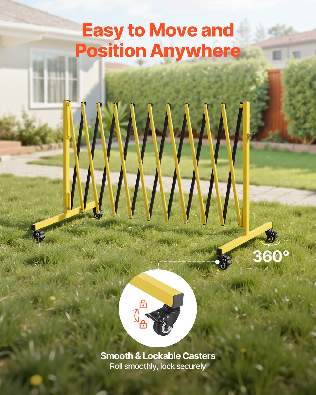 Industrial Expandable Barricade, 13FT Expandable Safety Barrier, Flaxible Mobile Barricade With Locking Casters, Portable Folding Security Gate Traffic Fence For Driveway Warehouse Elevator