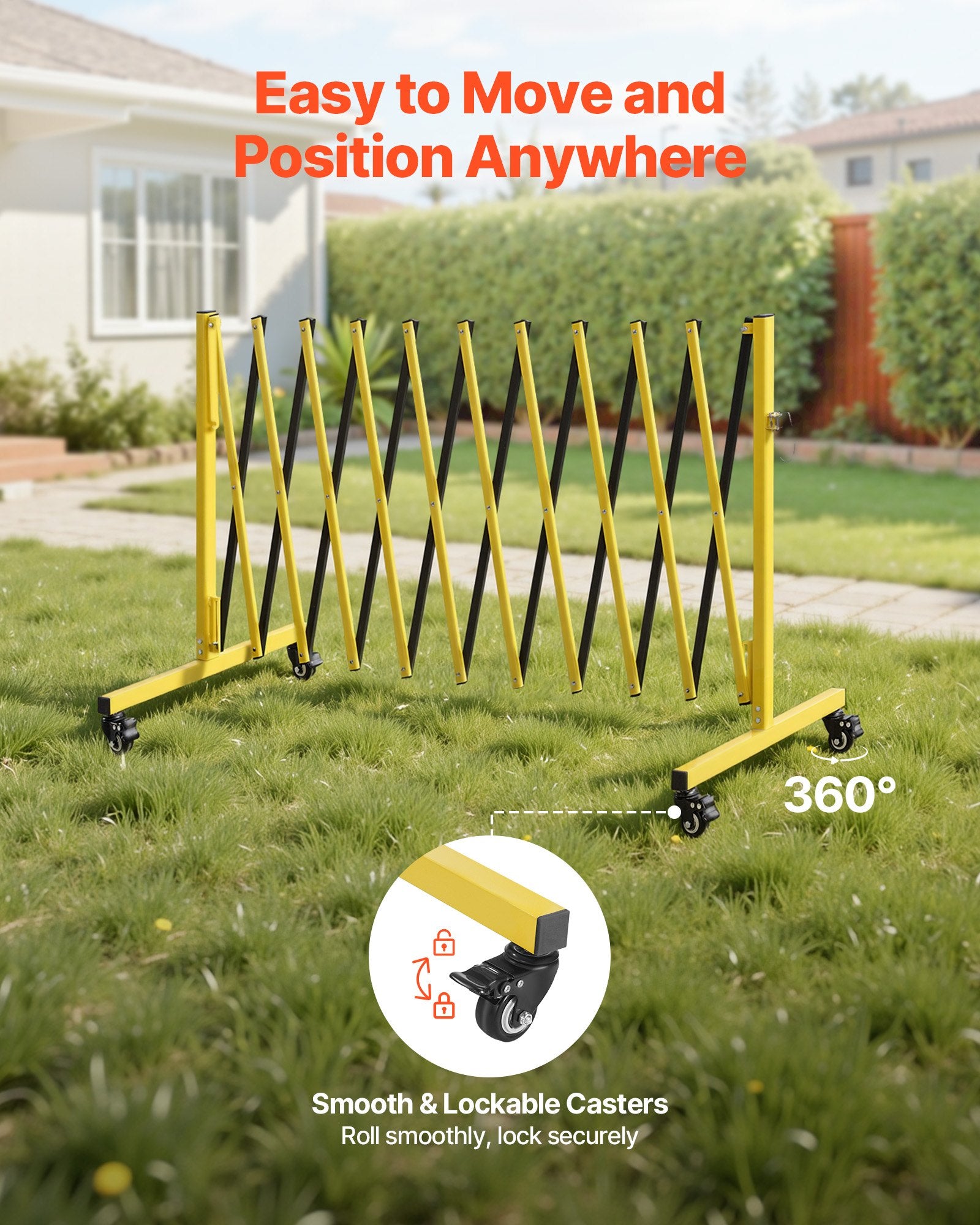 Industrial Expandable Barricade, 13FT Expandable Safety Barrier, Flaxible Mobile Barricade With Locking Casters, Portable Folding Security Gate Traffic Fence For Driveway Warehouse Elevator