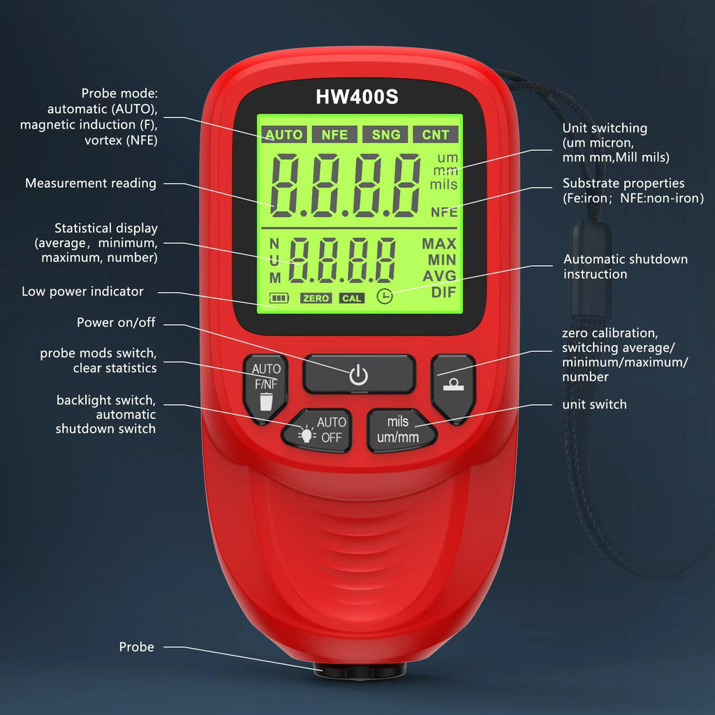 Hw-400s Thickness Gauge High Precision Industrial Iron Aluminum Coating Thickness Gauge
