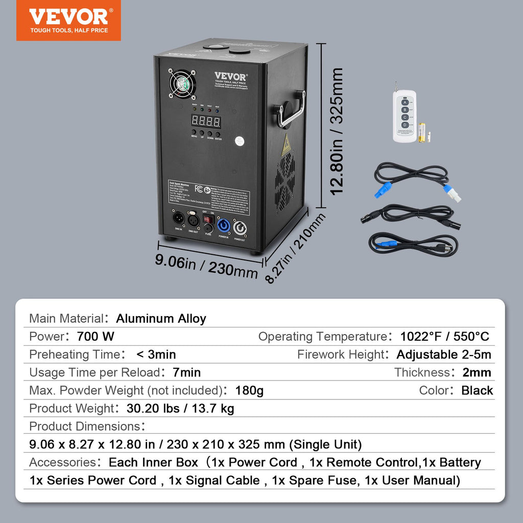 VEVOR Cold  Firework Machinex2 700W 6.6-16.4ft Stage DJ Wedding Event Party