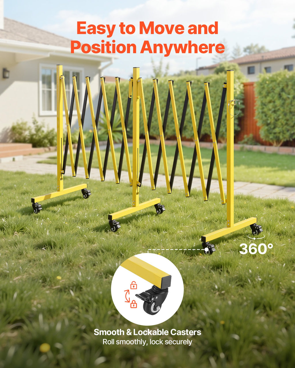 Double Expandable Barricades, 18FT Industrial Safety Barriers, Flexible Mobile Barricade With Locking Casters, Portable Folding Security Gate Metal Traffic Fence For Driveway Warehouse Elevator