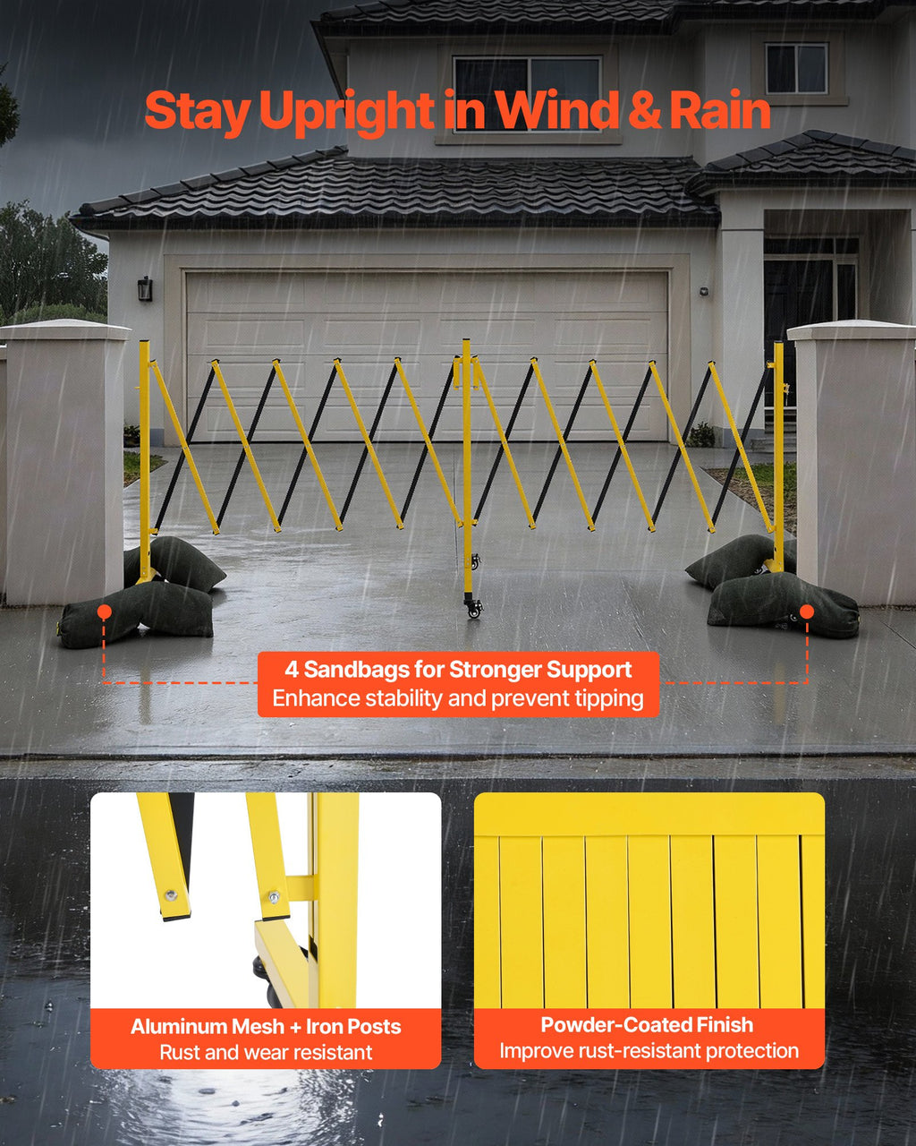 Double Expandable Barricades, 18FT Industrial Safety Barriers, Flexible Mobile Barricade With Locking Casters, Portable Folding Security Gate Metal Traffic Fence For Driveway Warehouse Elevator