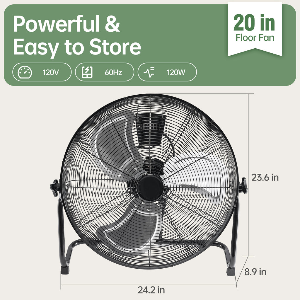 High-speed Industrial Floor Fan - Three-speed Settings, 120degree  Adjustable Tilt, Metal Casing-blade, Powerful Cooling, Power 100 Watts