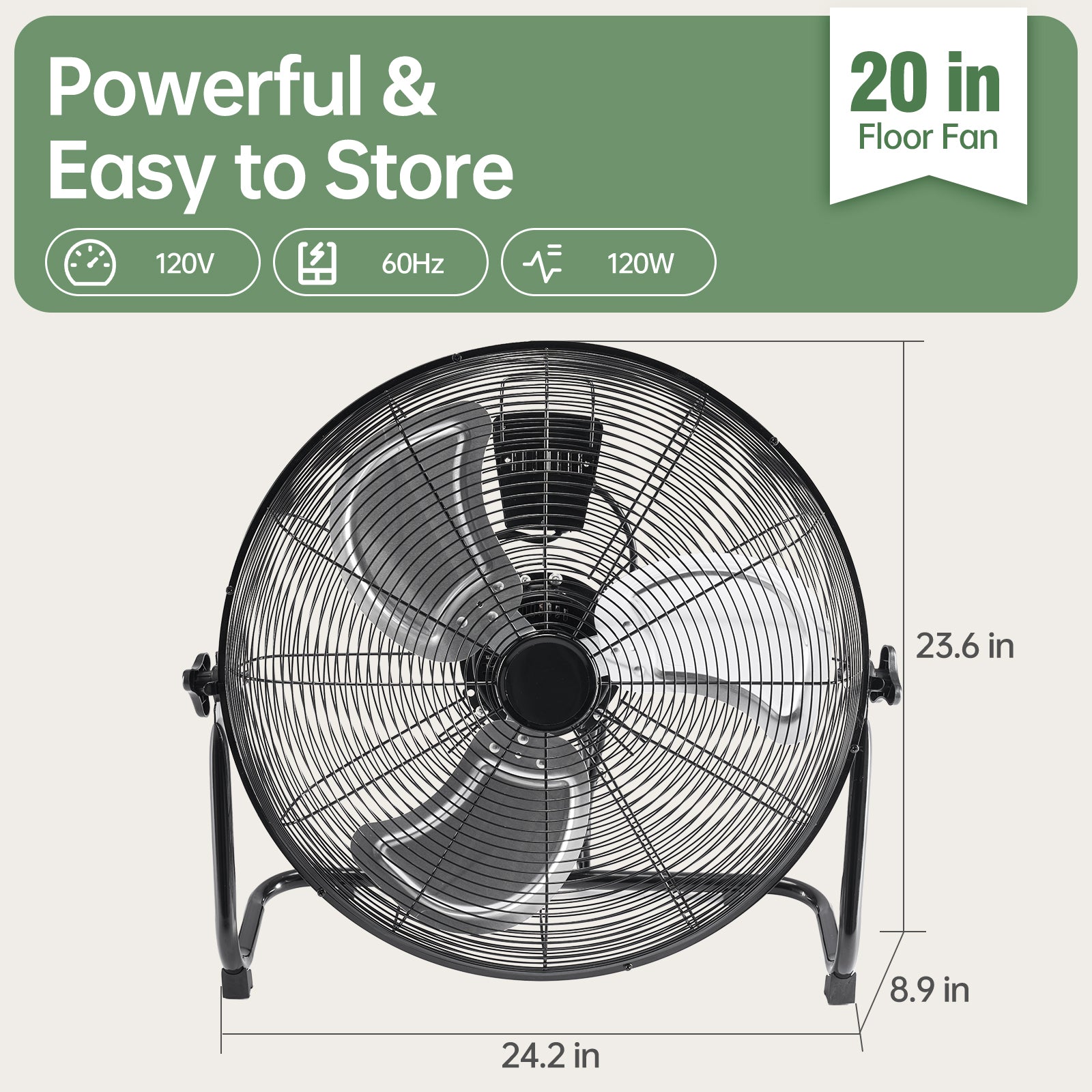 High-speed Industrial Floor Fan - Three-speed Settings, 120degree  Adjustable Tilt, Metal Casing-blade, Powerful Cooling, Power 100 Watts
