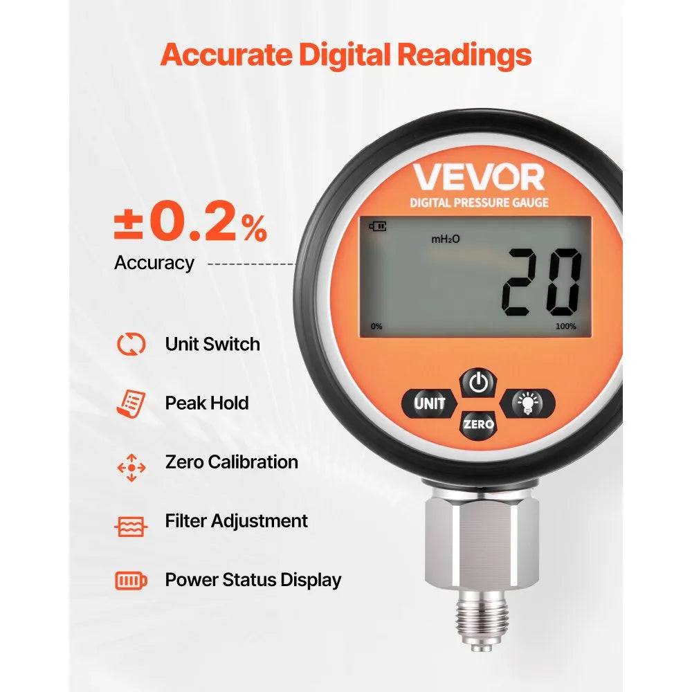 VEVOR Digital Hydraulic Pressure Test Coupling Kit, 10000 PSI Pressure Gauge Manometer Tester with 1 Gauge, 1 Test Coupling, 1 Quick-Release Coupler, and 1 Hose for Excavator Construction Machinery